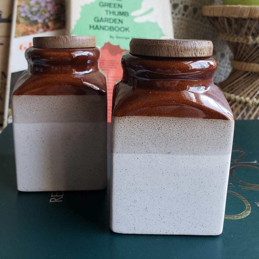 Two brown ombre ceramic with lid canisters